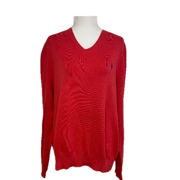 Ralph Lauren, coral pink women’s  V-Neck Sweater Pima cotton, Size L - Picture 1 of 11